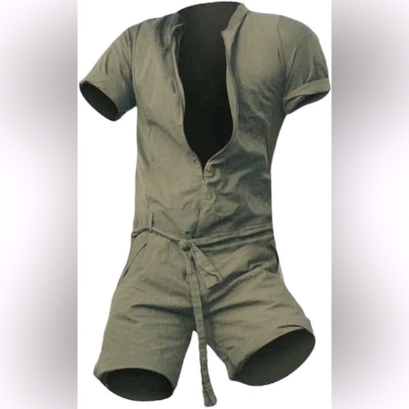 🆕 Men’s Romper Jumpsuit with Belt - Picture 2 of 4